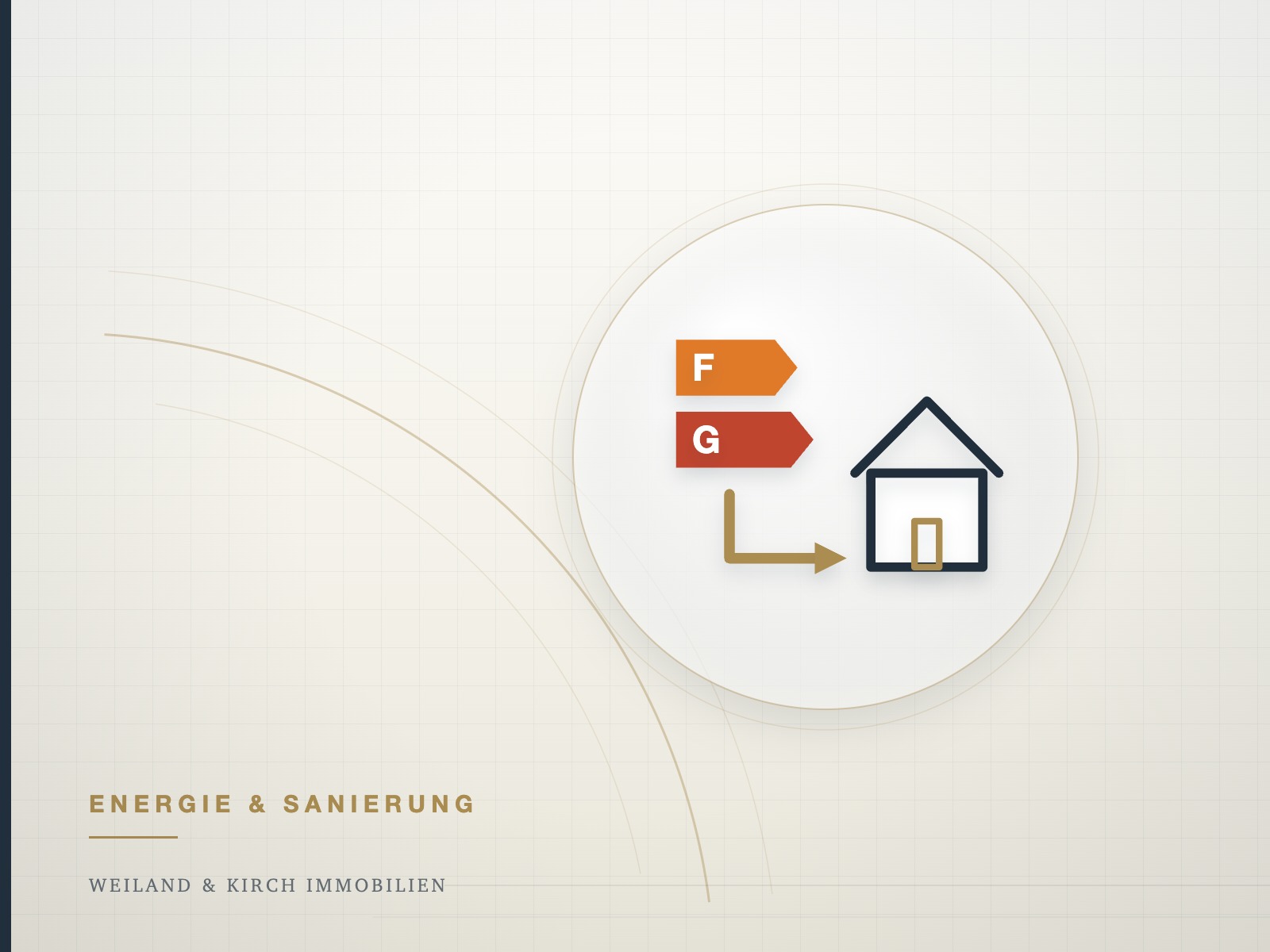 Illustration: Energieklassen F und G mit Haus, Symbol für den Verkauf unsanierter Immobilien