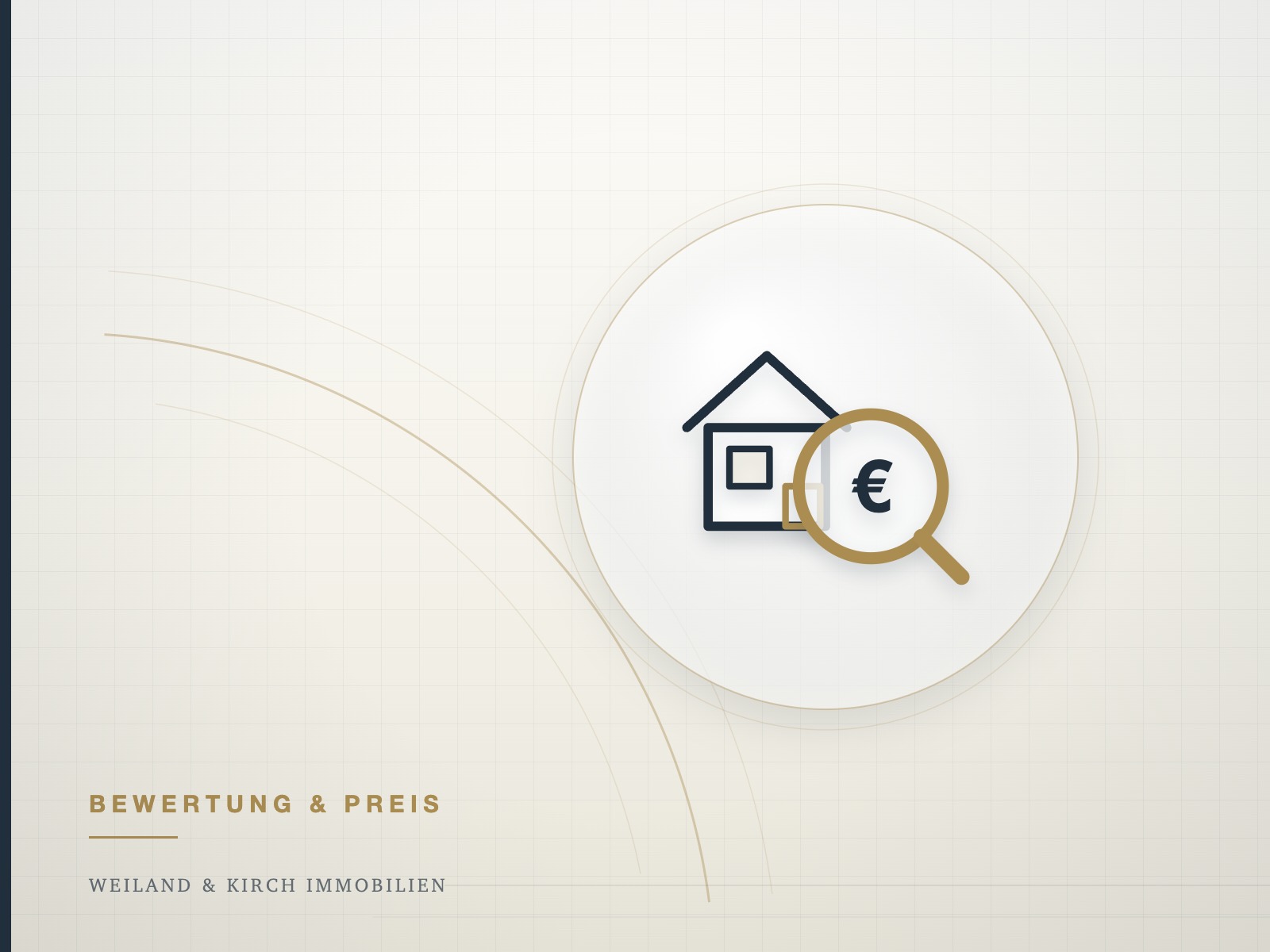 Illustration: Haus mit Lupe und Euro-Zeichen, Symbol für die Immobilienbewertung