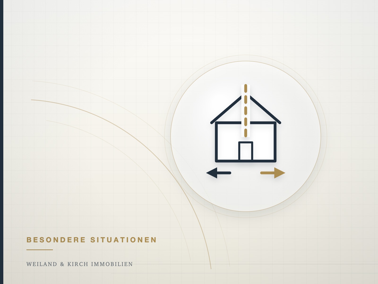 Illustration: Haus mit Trennlinie und zwei Pfeilen, Symbol für den Immobilienverkauf bei Scheidung