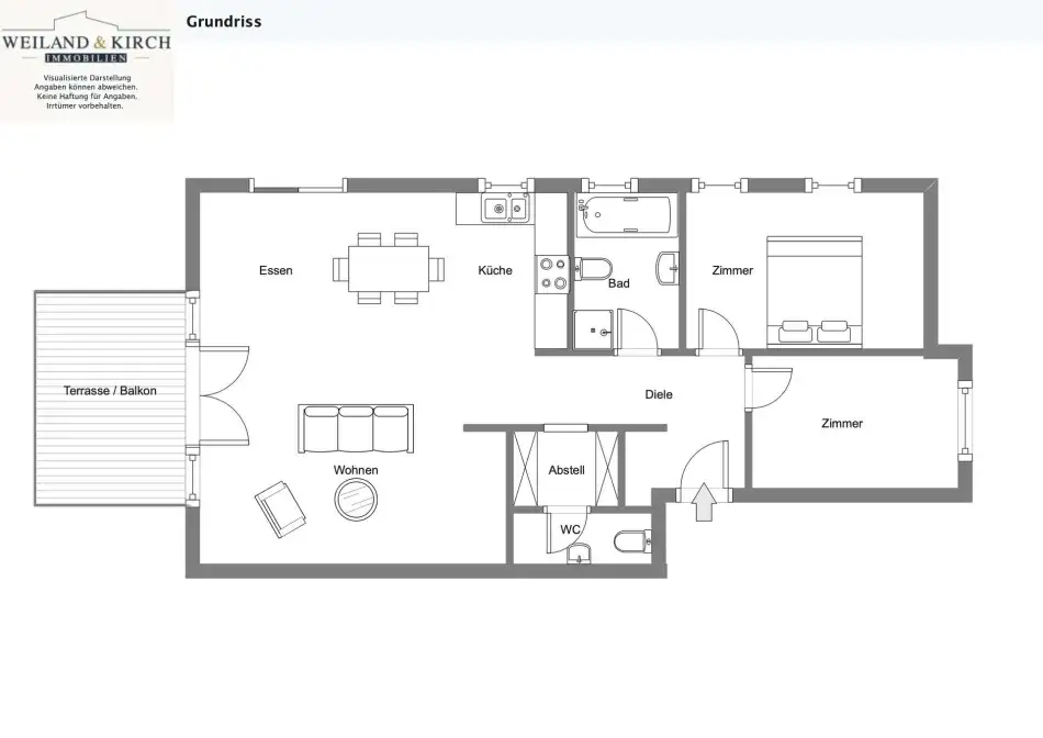 Grundriss – Großzügige 3-Zimmer-Wohnung mit Balkon und Grünblick in Alt-Saarbrücken – Grundriss der 3-Zimmer-Wohnung