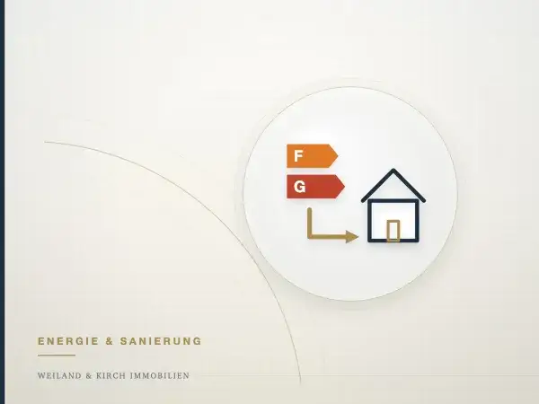 Illustration: Energieklassen F und G mit Haus, Symbol für den Verkauf unsanierter Immobilien