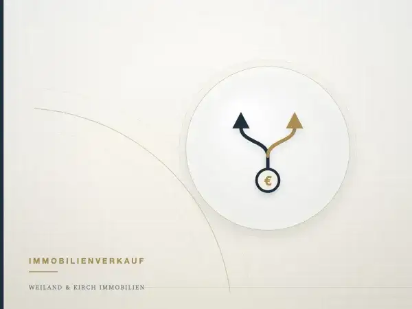 Illustration: Weggabelung mit Euro-Münze, Symbol für die Wahl zwischen Verkauf und Vermietung